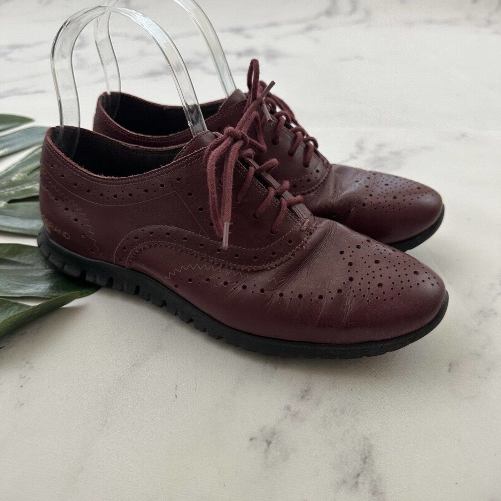 Cole Haan Womens Zero Grand Wingtip Oxfords Loafer Size 7 Maroon Purple Leather